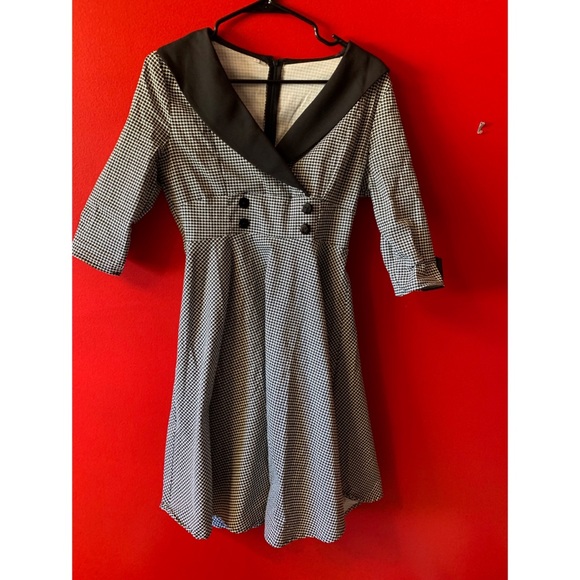 CONTRAST COLLAR HOUNDSTOOTH CIRCLE DRESS, LARGE - Picture 3 of 6